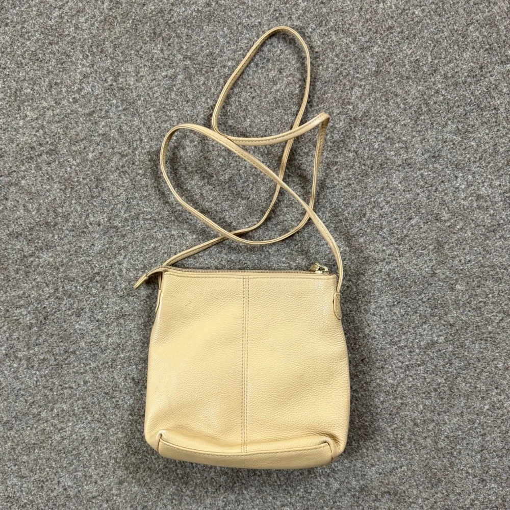 Vintage Stone Mountain Tan Cream Leather Small Crossbody Bag Zip Closure Western - Picture 2 of 12